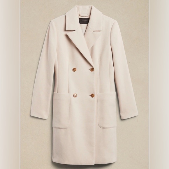 Banana Republic Factory Classic Coat Oyster Pearl/Cream Petite Large NWOT - Picture 3 of 8
